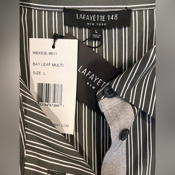 Lafayette 148 Green Striped Button Up Blouse - Picture 3 of 12